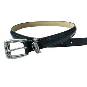 Brighton Leather Belt Size 32 Golf Black Croc Embossed Preppy Silver Buckle 1in